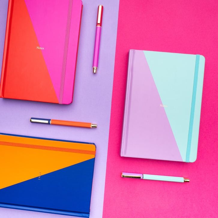 Contrast Ballpoint Pen & Notebook Set: Pink & Mint